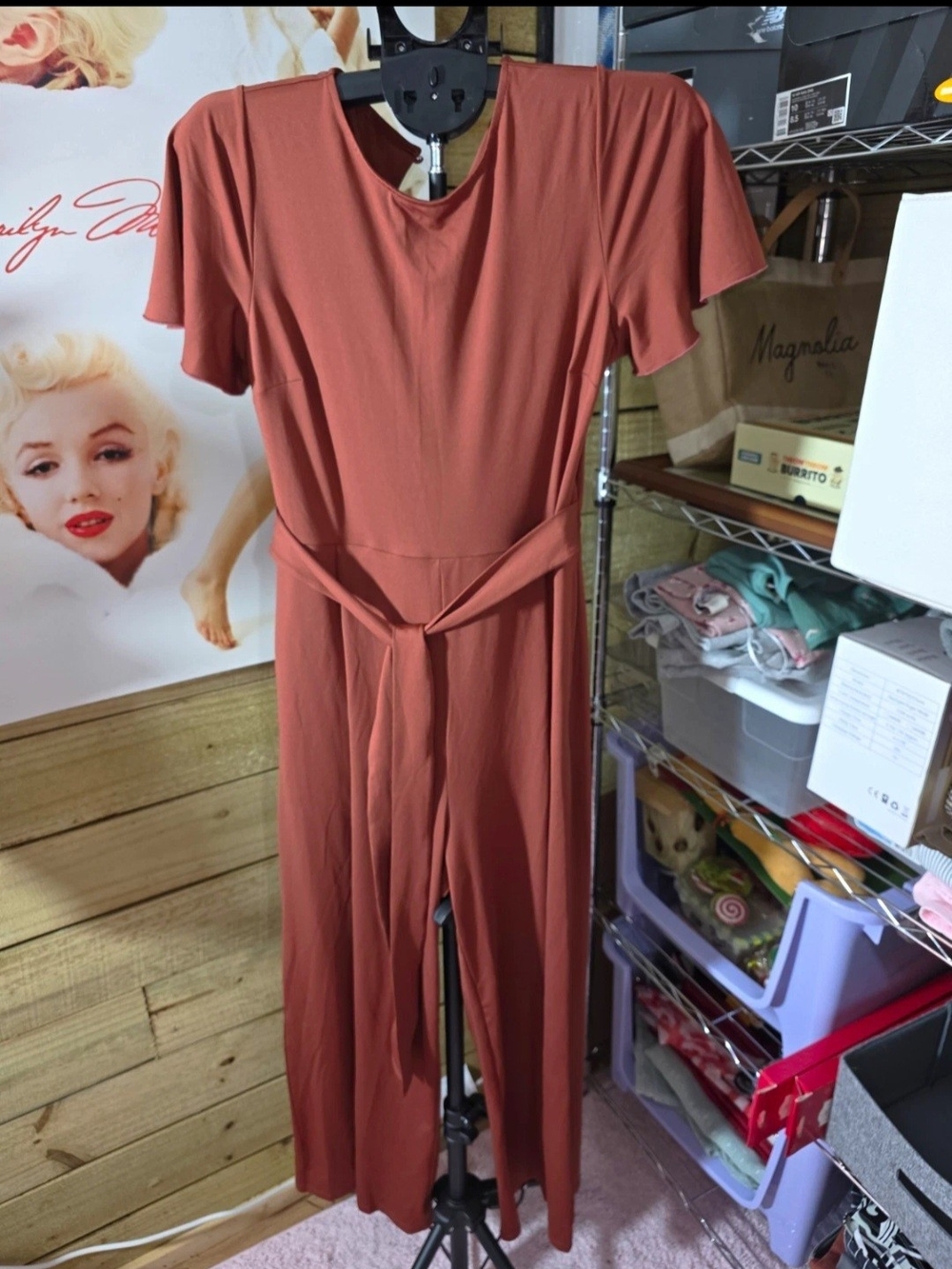 HALARA Rust Red One-Piece Jumpsuit with Tie Waist